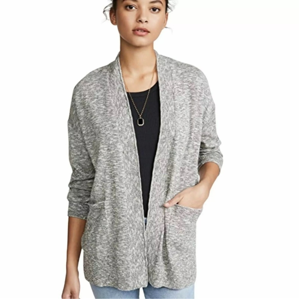 Madewell cotton blend open front Cardi Sweater with pockets heather grey L